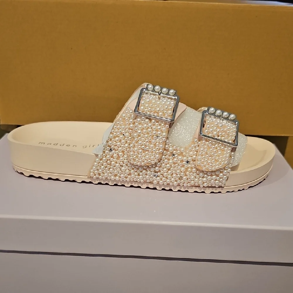 Madden Girl Pearl Embellished Sandals - Cream - Picture 1 of 3